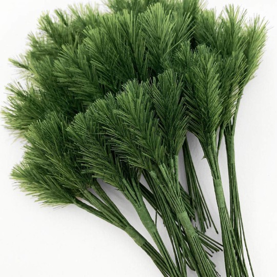 Bundle of 12 Green Fabric Pine Sprigs  ~ Austria ~ 1-1/2" Long